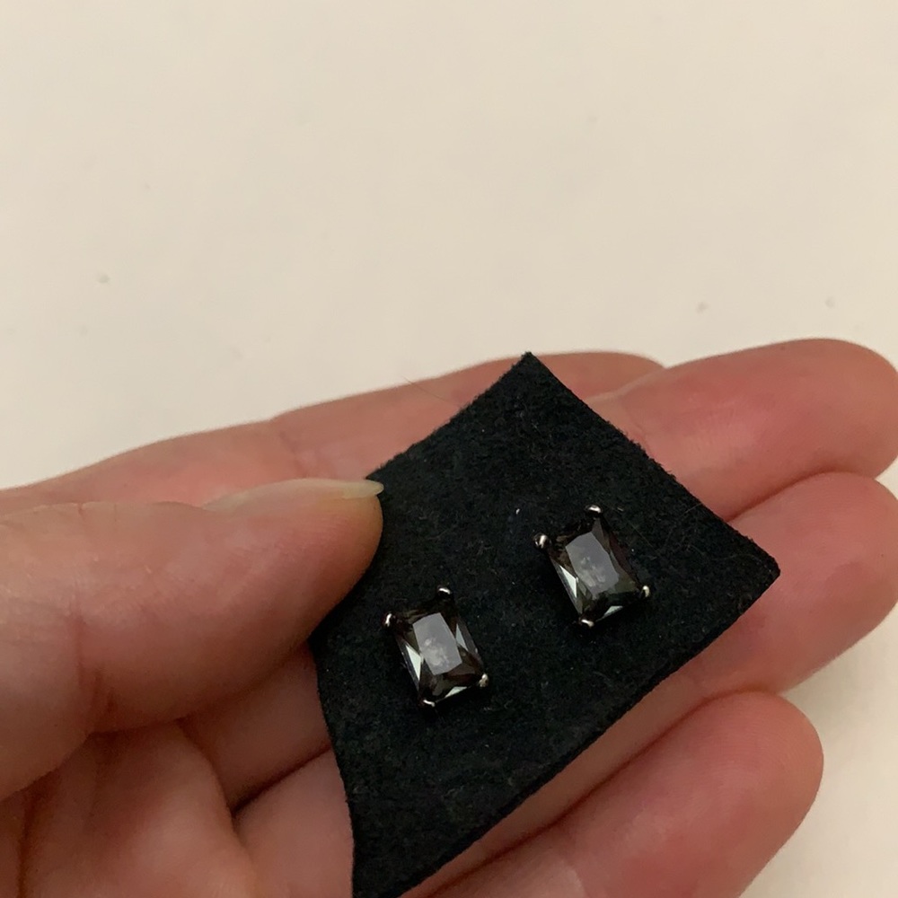 Black And Grey Rectangular Crystal Stud Earrings - image 1